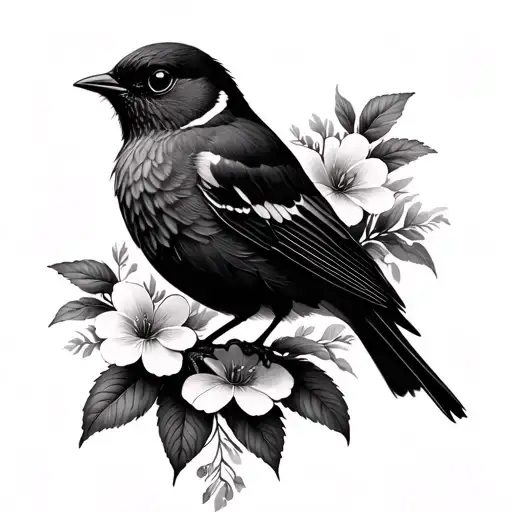 Robin Bird And Flowers