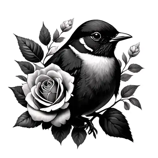 Robin Bird And Roses