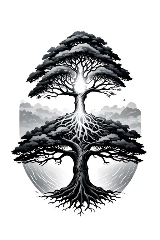 Tree Of Life With Lighting Entering The Top Symbolizing