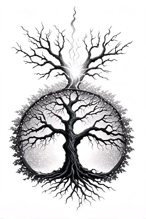 Tree Of Life With Lighting Striking The Top Branches