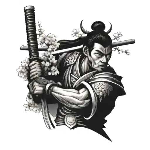 Black Samurai Warrior With Cherry Blossom Tree