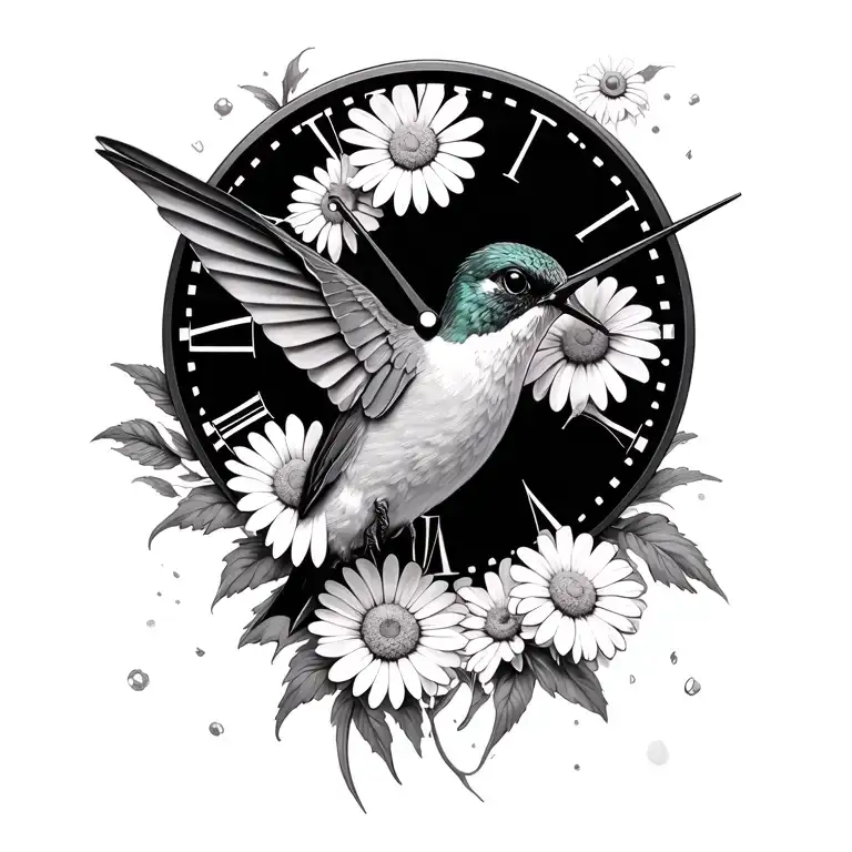 Hummingbird Clock Face And Daisies Floating