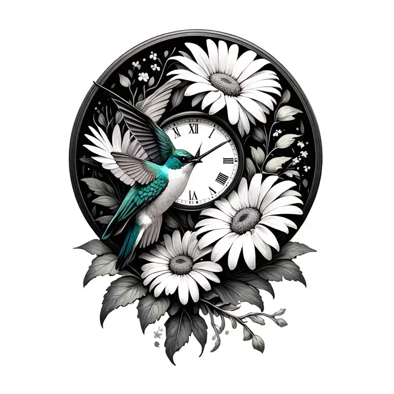Hummingbird Clock And Daisies Floating Gracefully