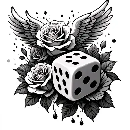 Wing And Roses Growing With A Dice Rolling