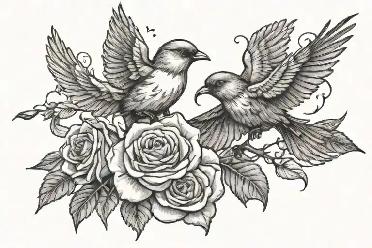 2 Birds Flying Off A Rose