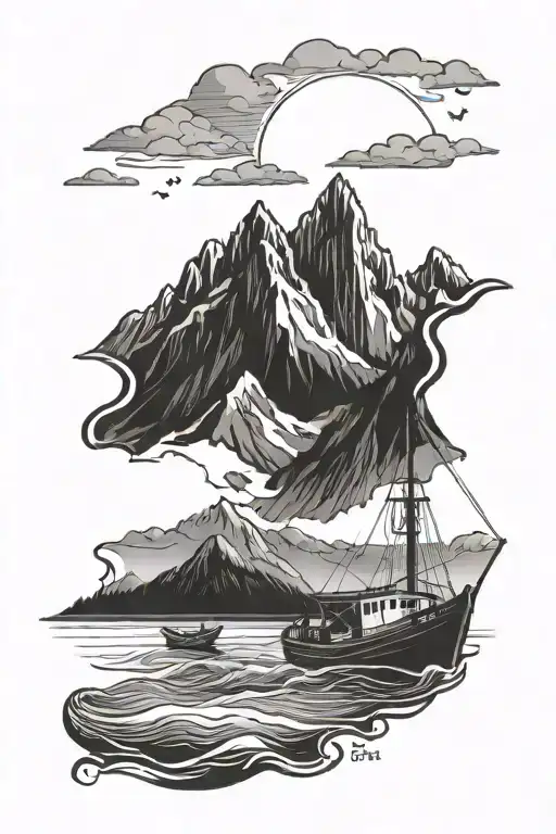 Alaska Fishing Boat With Mountains