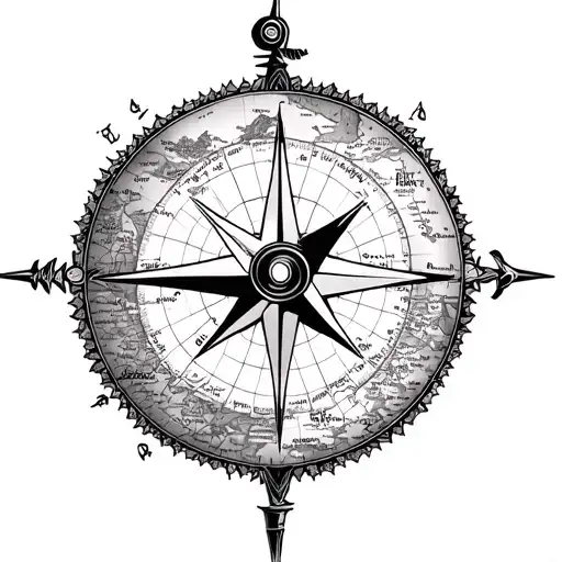 Map Compass Surrounded Travel Landmarks