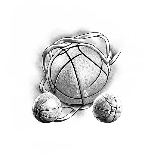 Two Basketballs Intertwined With A Father And Three Sons Silhouette