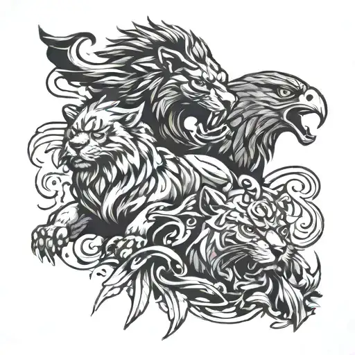 Leo And Panther And Eagle And Warrior