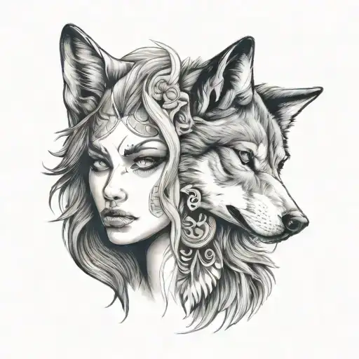 Wolf And Woman Face