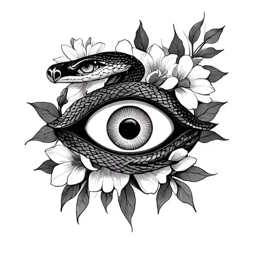 Egyptian Cobra And Evil Eye Tattoo With Flowers
