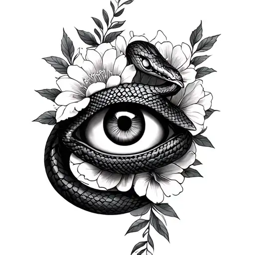 Egyptian Cobra And Evil Eye Tattoo With Flowers