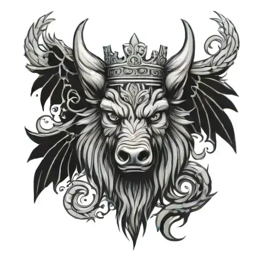 Boar Head And St Michaels Sword And Wings Wearing A Crown Background Celtic Knot
