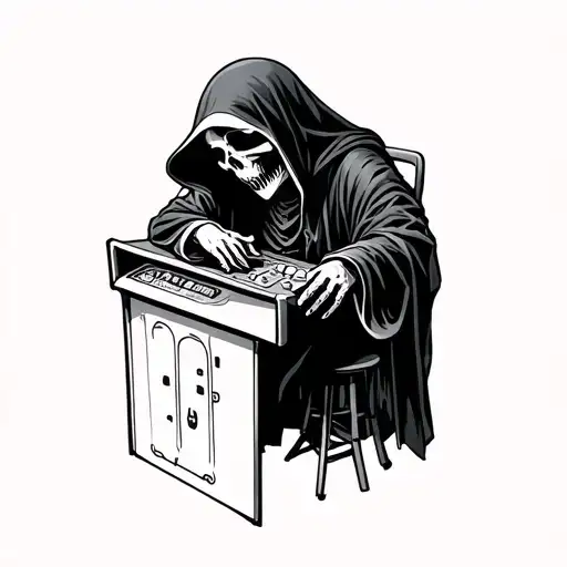 Grim Reaper Playing Arcade Game