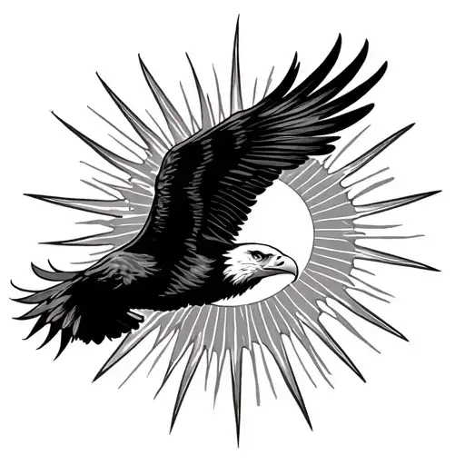 Sun And Eagle Flying