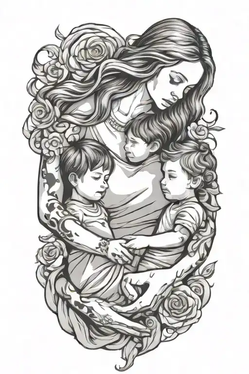 Mother And 2 Children Holding Hands Holding