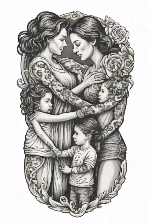 Mother And Two Daughters Holding Hands Holding