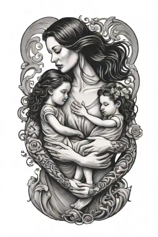 Mother And Two Daughters Holding Hands