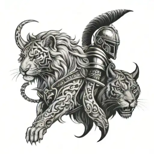 Leo And Panther And Warrior Knight