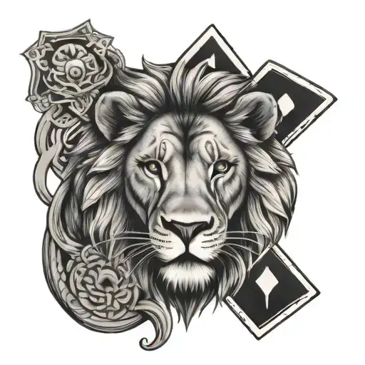 Lion Head With Cards Surrounded
