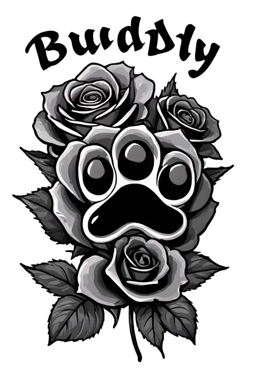 Roses With Paw Print Inside And The Name Buddy Written