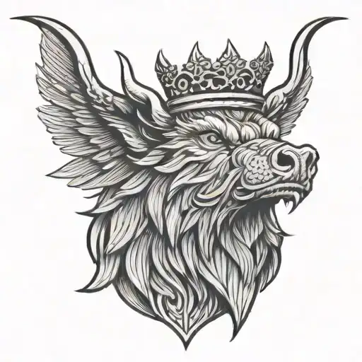 Boar Head Wearing A Crown With Wings And Sword And A Celtic Trinity Knot Background