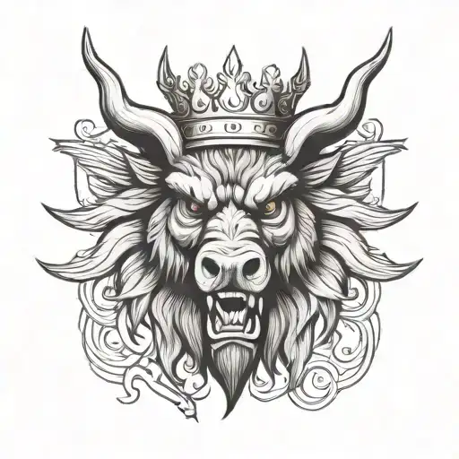 Angry Boar Head Wearing A Crown With Wings And Sword And A Heaven Background