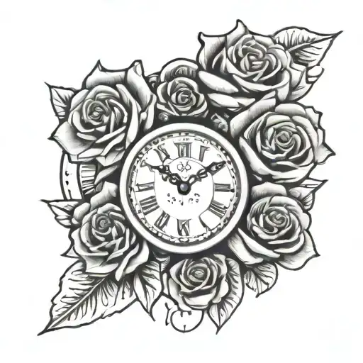 Clock Tima On Half 4 Roses Surrounding