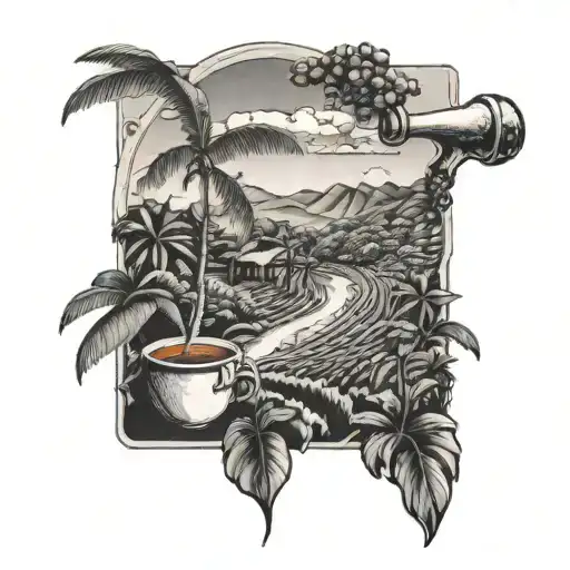 A Serene Coffee Plantation Landscape With A Hidden Plumbing Tool Motif