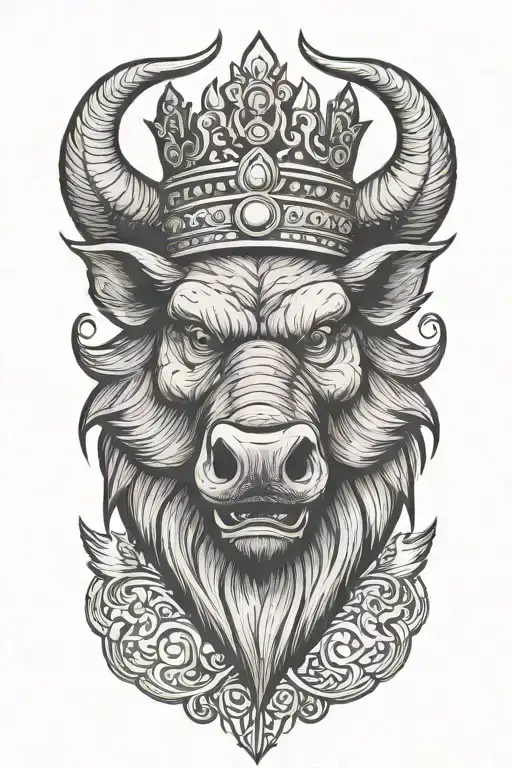 Angry Boar Head Wearing A Crown With A Winged Background