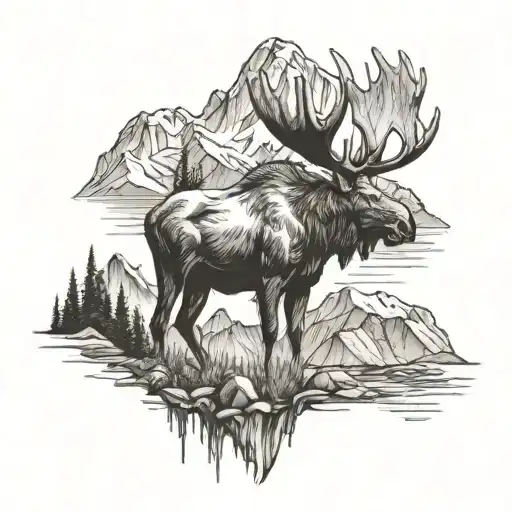 Moose And Mountain Landscape