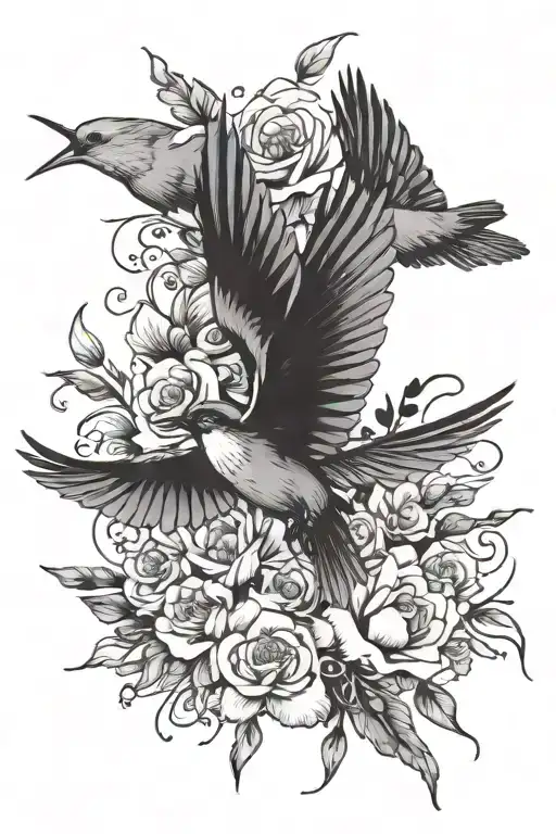 Floral & Birds Flying