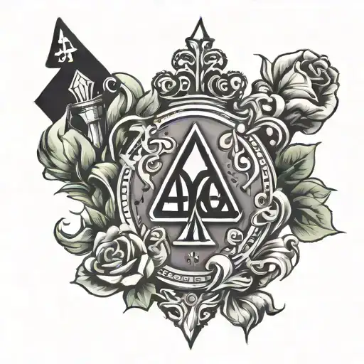 Ace Of Diamonds Playing Card 3 Crowns Above Chess Piece Libra Scale 5 Stars Around Sacred Heart