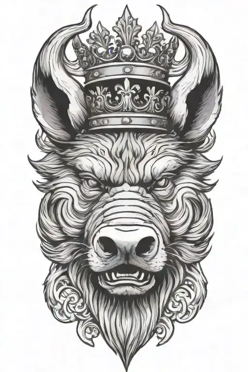 Angry Boar Head With Wings Wearing A Crown