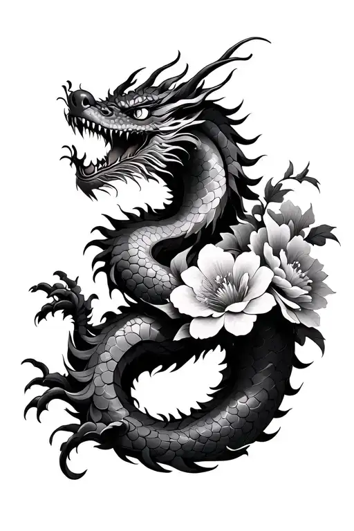 Japanese Dragon W Flowers
