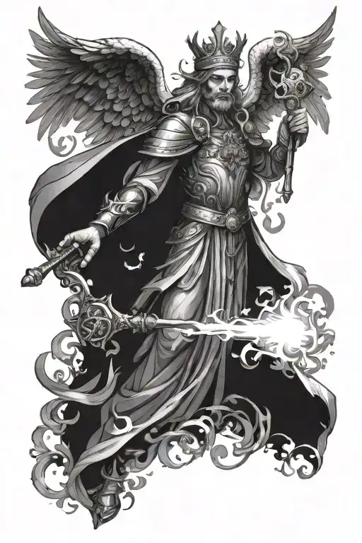 Angelic King With Torch And Compas In Heaven Realm