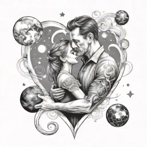 Heart Shaped Tattoo Father Holding Daughter With Universe Inside The Heart