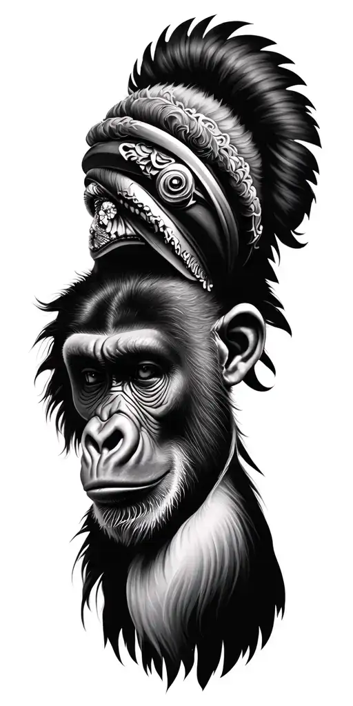 Real Female Face Gorrila Head As Part Of The Head Piece