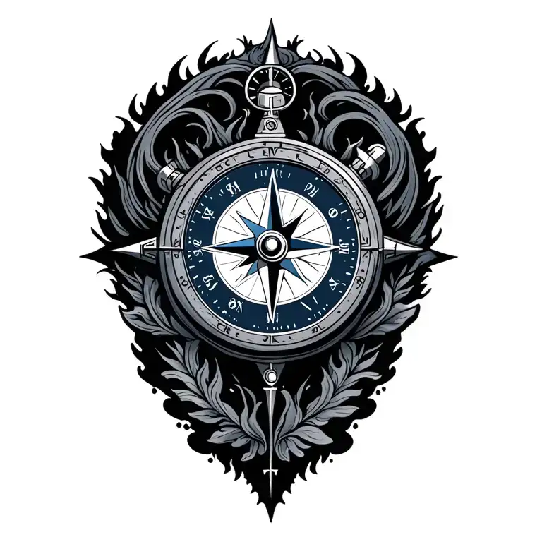 A Compass And Clock Between Mele With Navy Ink