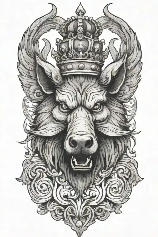 Angry Boar With Wings Wearing A Crown