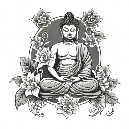 Buddha With Oriental Flowers Coming