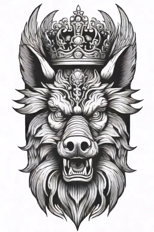 Angry Boar With Wings Wearing A Crown With Blue Eyes