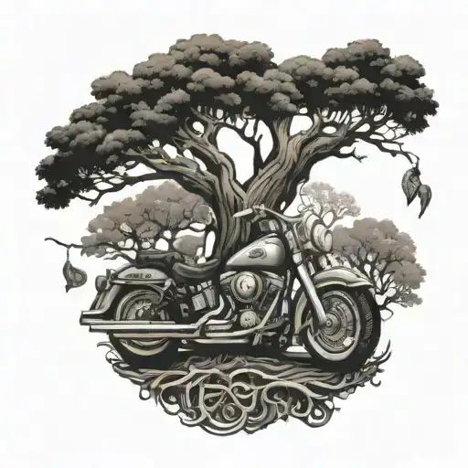 Tree Of Life With A Harley Davidson Parked Under It