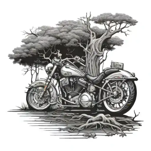 Tree Of Life With Harley Davidson Parked Under It