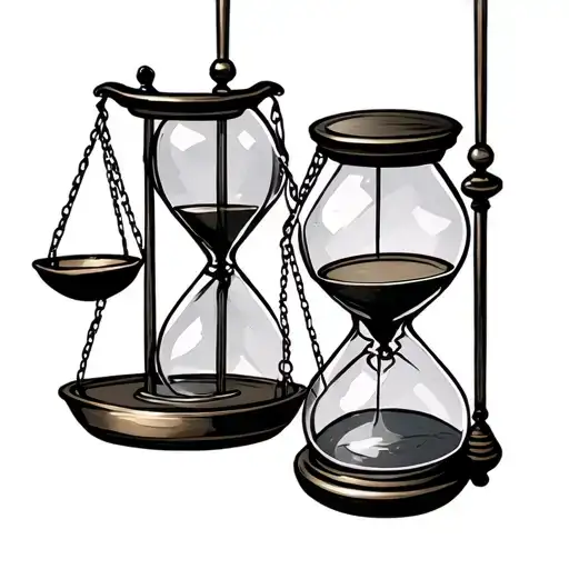 Balance Scale Behind Hourglass