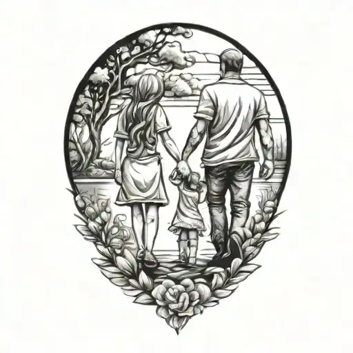 Dad And 2 Daughters Holding Hands