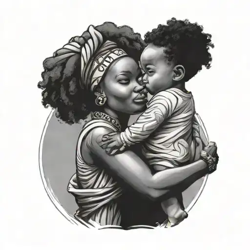 African Lady With A Child Holding Hands
