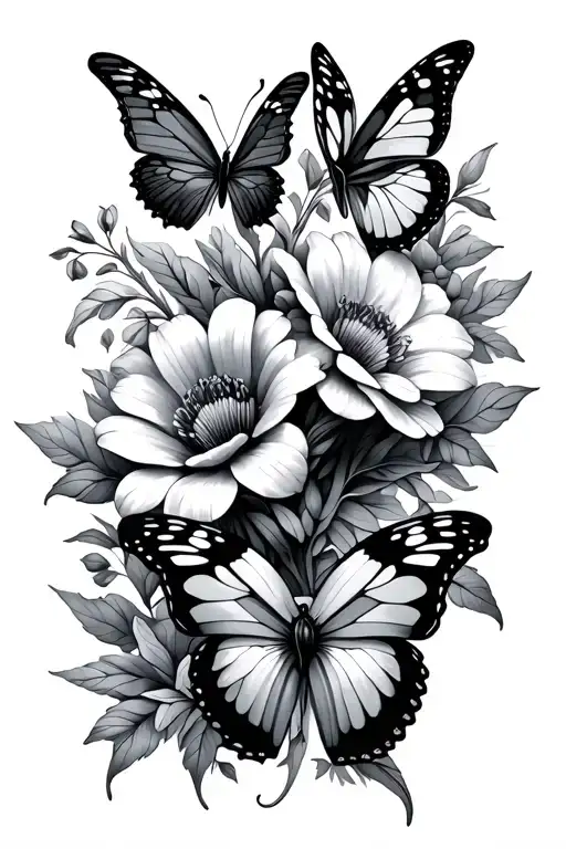 Flowers And Butterflies Intertwined