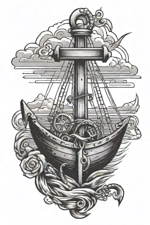 Boat With Cross Mast And Anchor Going Down Saying God Is My Anchor