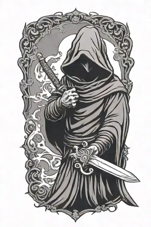 Hooded Repear Silhouette Holding Sword Scary
